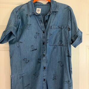 Vans Snoopy  Denim Blue Casual Button Down Dress